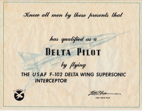 Certificate Delta Pilot F-102 